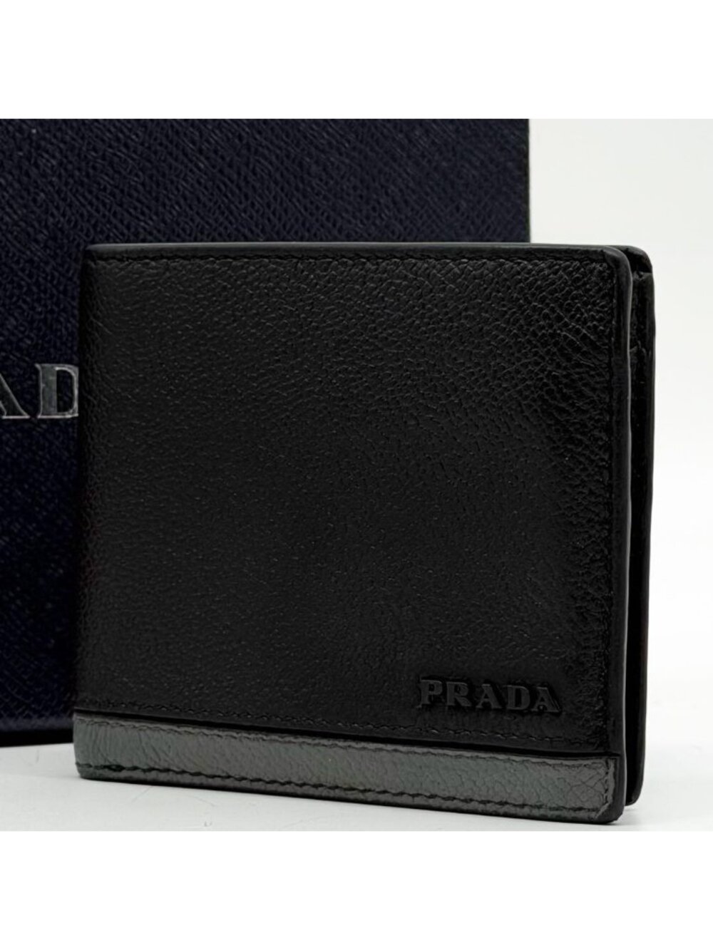 Prada Bifold Wallet Leather Compact Bicolor Saffiano